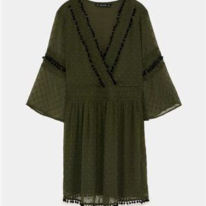 Zara Swiss Dot Dress with Pom Pom Trim